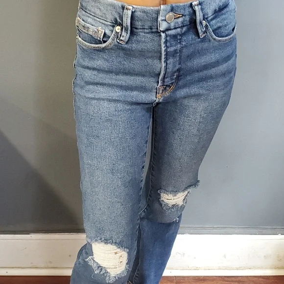 Good American distress blue crop ankle distressed jeans size 4/27 - Picture 2 of 13